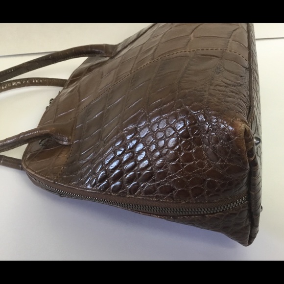 Furla Brown Croco Satchel Purse Handbag - Picture 5 of 8